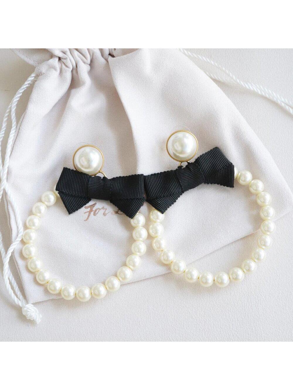For Love & Lemons Bowtie Pearl Hoop Earrings